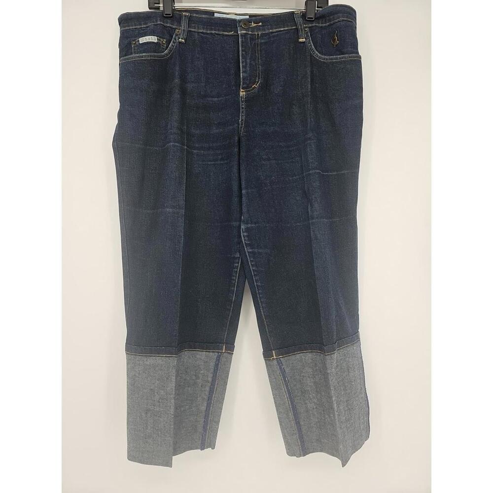 Baby Phat Women's Med Dk Wash Blue Estilo Wide Cuff Monogram Capri Jeans Size 18
